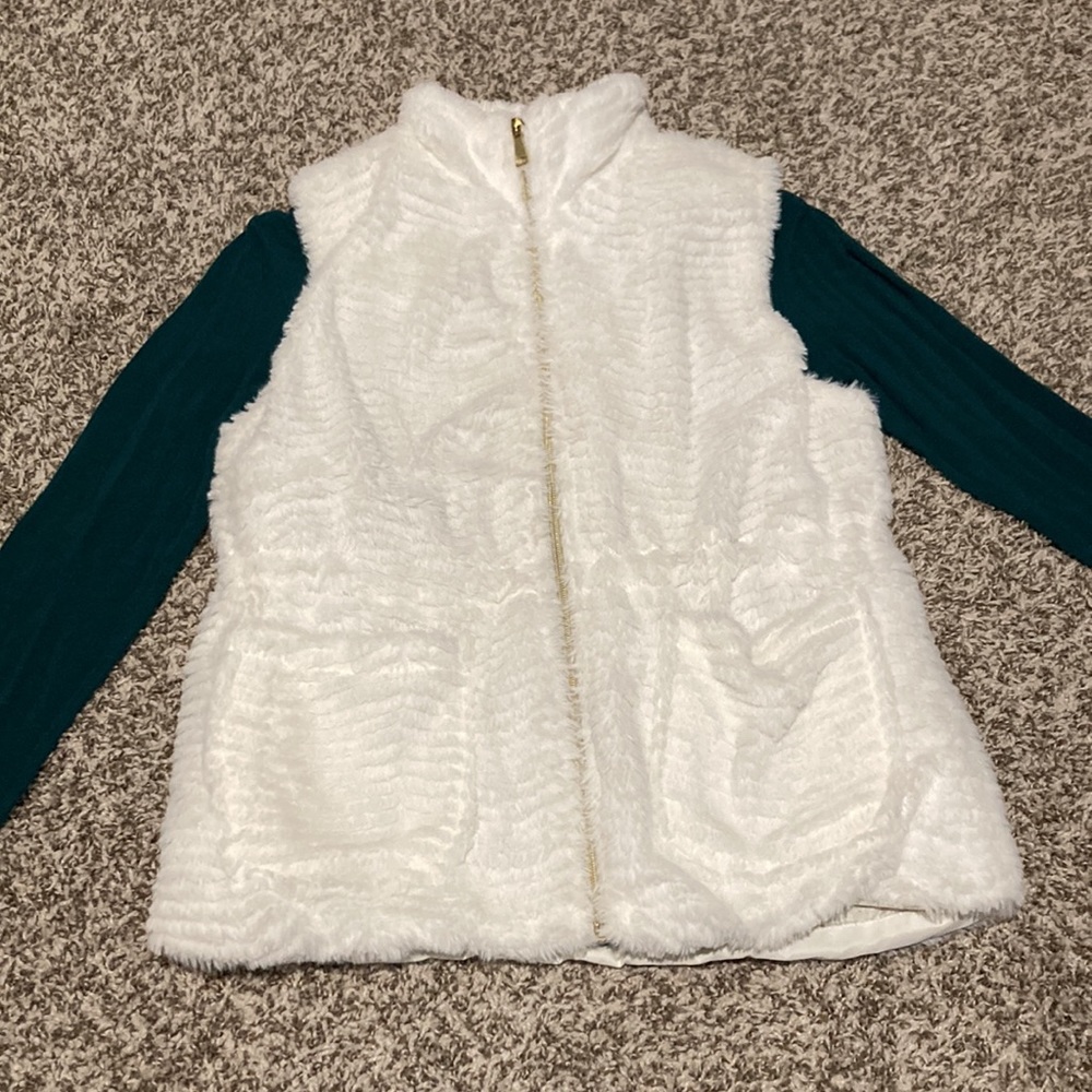 Kim Rogers Soft Ivory Fuzzy Vest with Drawstring